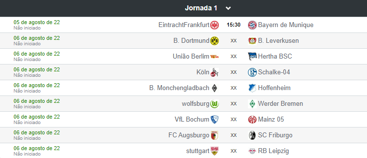 Calendário Bundesliga - Futebol europeu